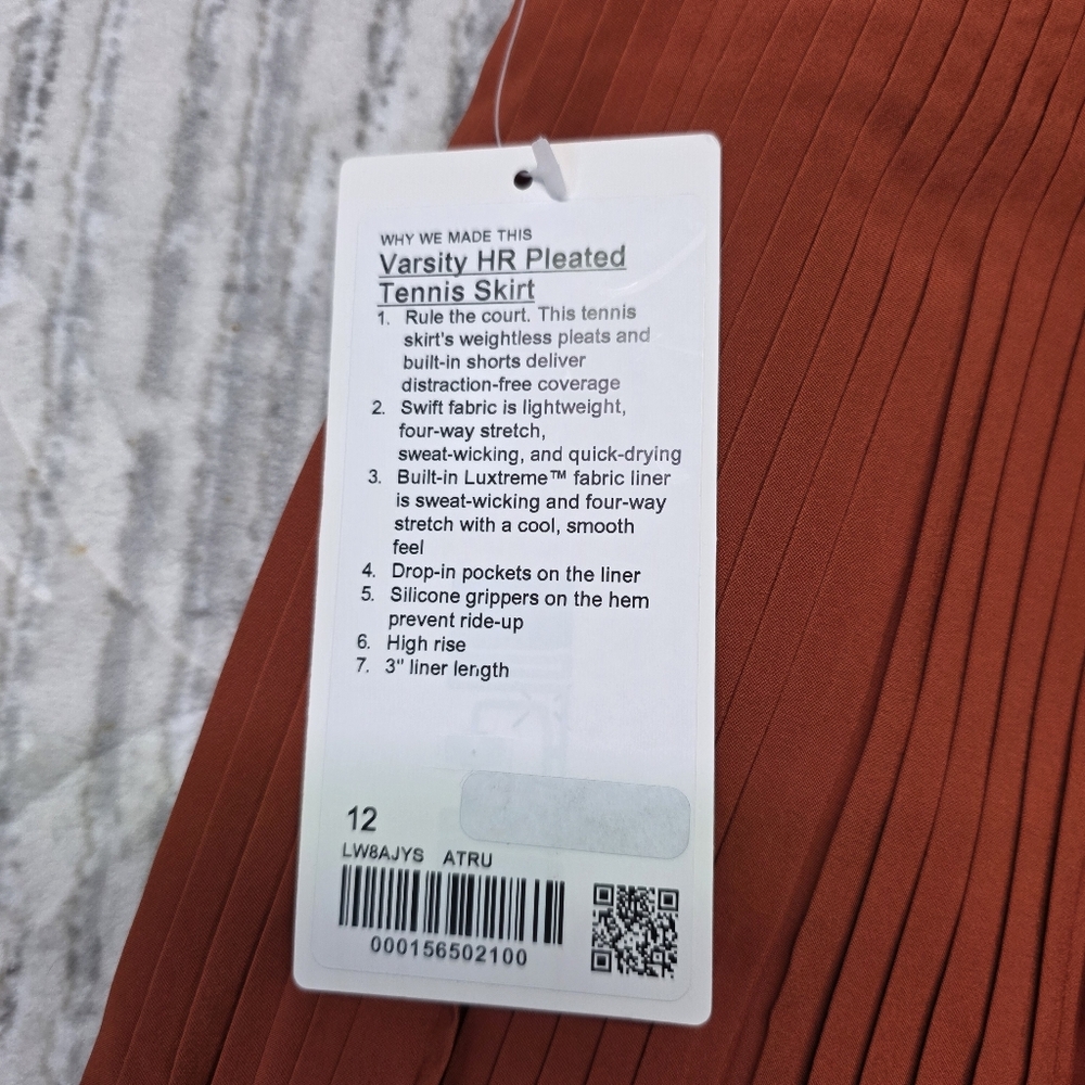 Lululemon Varsity High-Rise Pleated Tennis Skirt Orange ATRU Sz 2 $88 - Picture 10 of 12